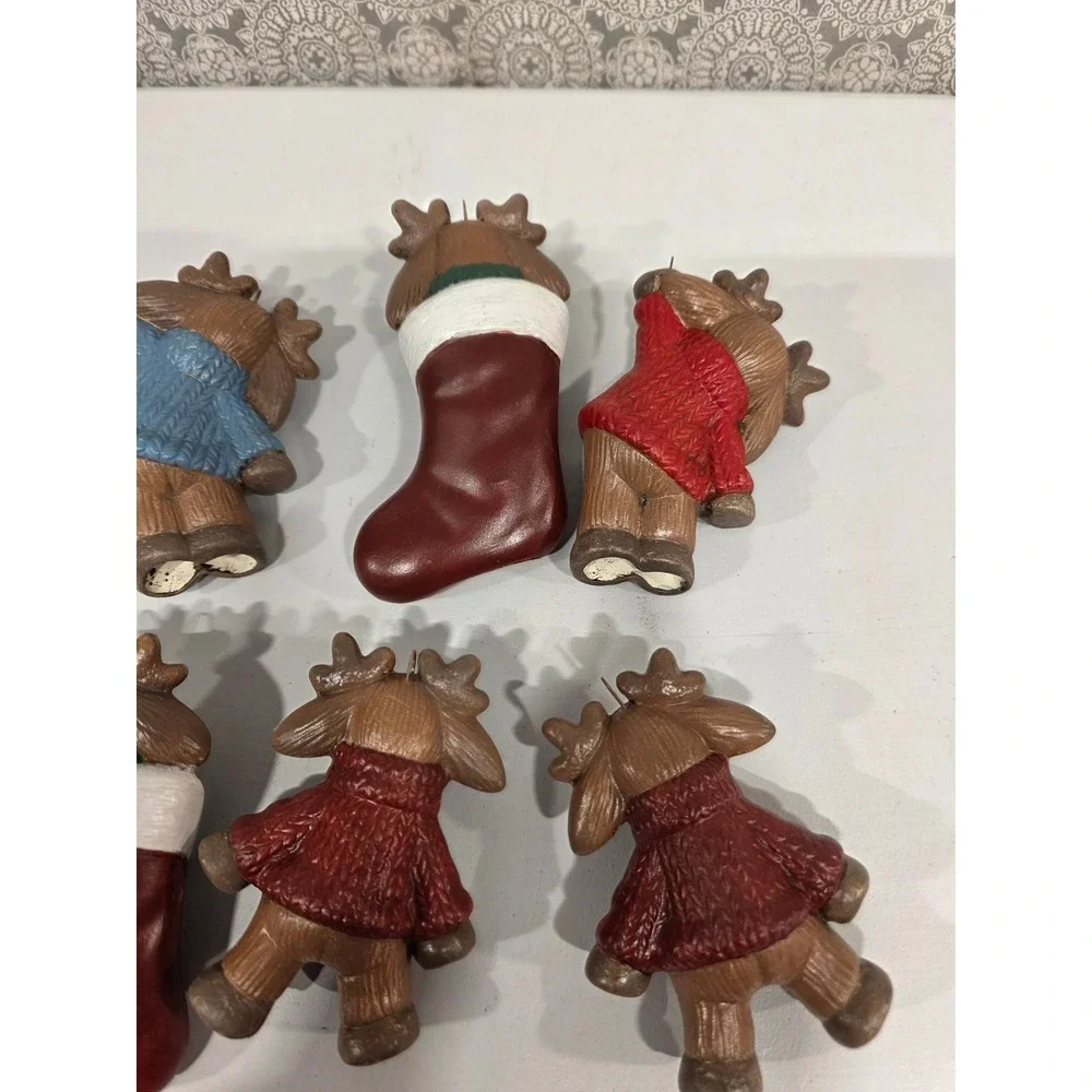 Set of 9 Christmas Moose/Bears Ornaments Sweaters Hearts Stocking Shaped‎ Loved